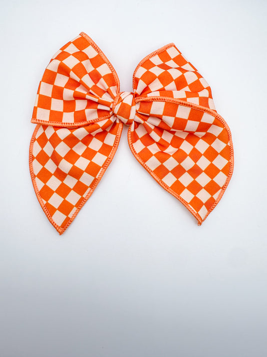 Orange Checker Sailor Bow