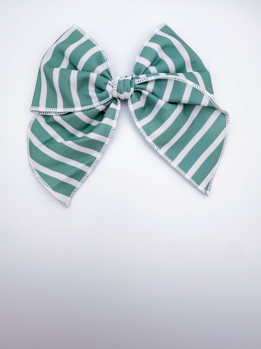 Green Stripes Sailor Bow