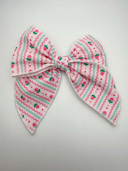 Floral Stripe Sailor Bow